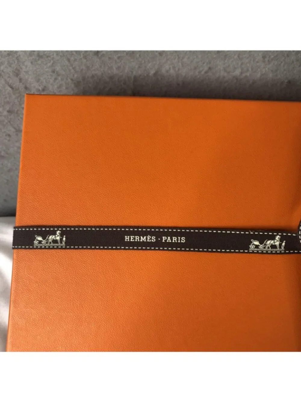 Hermes Dust Bag Womens One Size Orange Herringbone Logo Box Ribbon Storage
